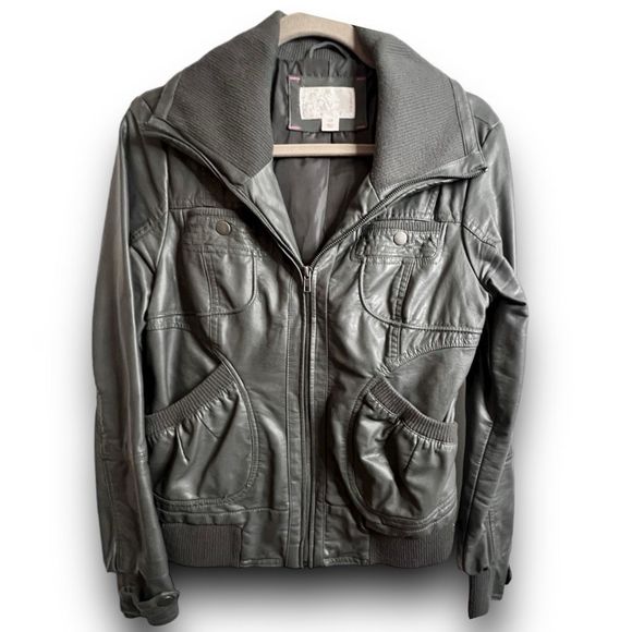 Xhilaration Jackets & Blazers - EUC XL Gray Women’s Faux Leather Bomber Motorcycle Jacket